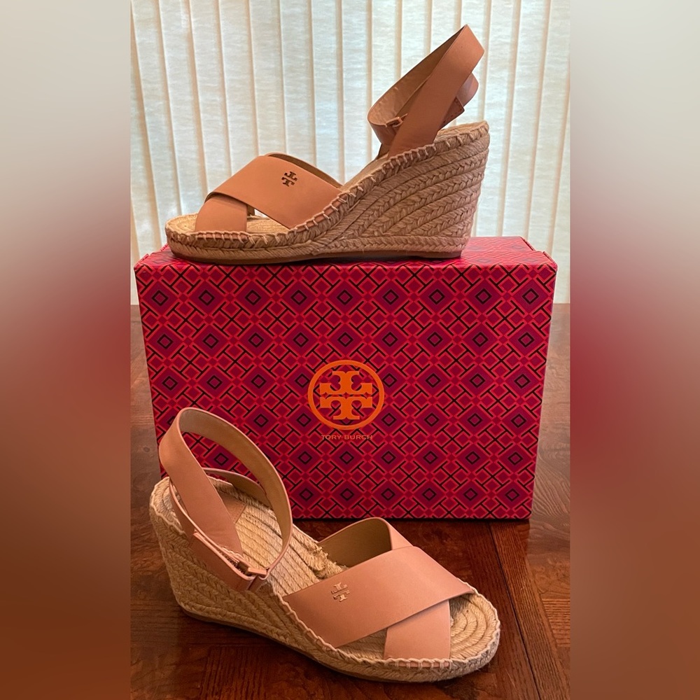 Tory Burch Bima Wedge Espadrille Sandal Size 8 (Retails $275.00) New with Box